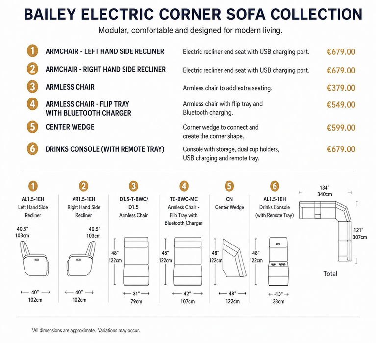 Bailey Electric Corner Sofa