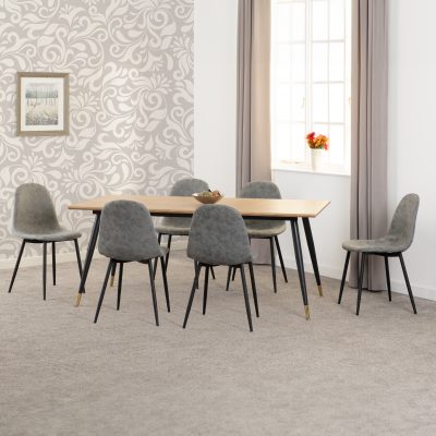 Hamilton Large Dining Set with Athens Chairs Medium Oak Effect/Black/Grey Faux Leather