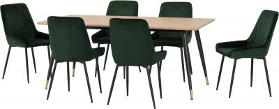 Hamilton Large Dining Set with Avery Chairs Medium Oak Effect/Black/Emerald Green Velvet