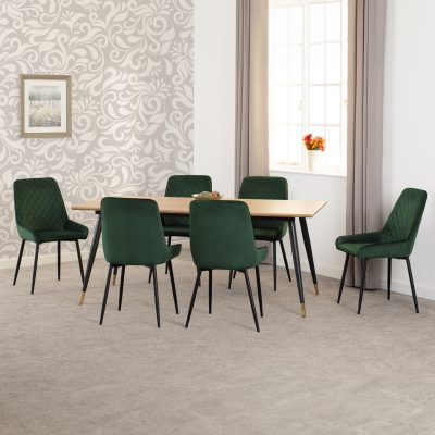 Hamilton Large Dining Set with Avery Chairs Medium Oak Effect/Black/Emerald Green Velvet