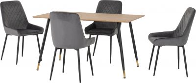 Hamilton Medium Dining Set with Avery Chairs Medium Oak Effect/Black/Grey Velvet