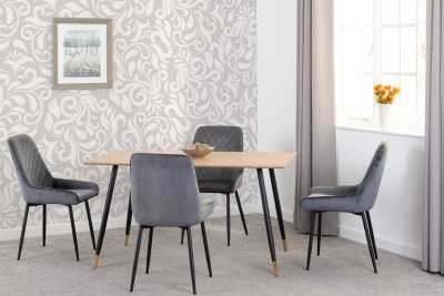 Hamilton Medium Dining Set with Avery Chairs Medium Oak Effect/Black/Grey Velvet