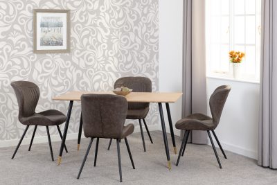 Hamilton Medium Dining Set with Quebec Chairs Medium Oak Effect/Black/Brown Faux Leather