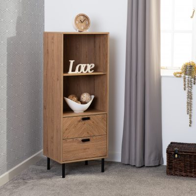 Leon 2 Drawer 2 Shelf Cabinet Medium Oak Effect