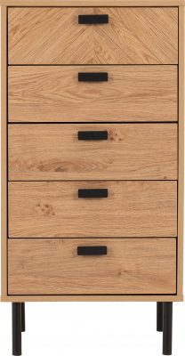 Leon 5 Drawer Narrow Chest Medium Oak Effect