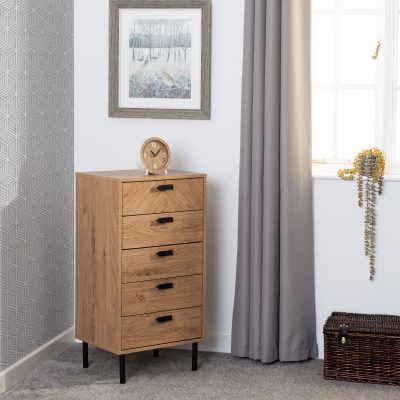 Leon 5 Drawer Narrow Chest Medium Oak Effect