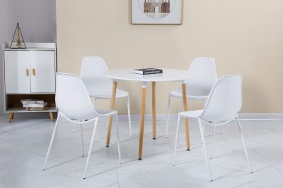 Lindon Dining Set White/Natural Oak/White