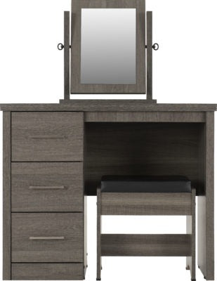 Lisbon 3 Piece Dressing Table Set with Mirror Black Wood Grain/Black Faux Leather