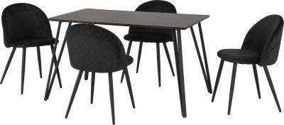 Marlow Dining Set Black Marble Effect/Black/Black Velvet