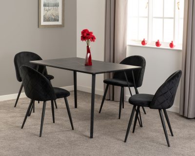 Marlow Dining Set Black Marble Effect/Black/Black Velvet