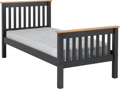 Monaco 3' Bed High Foot End Dark Grey/Oak Effect