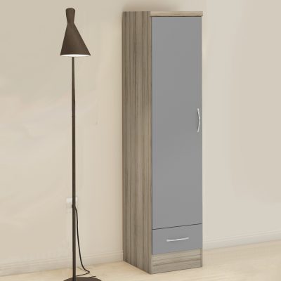 Nevada 1 Door 1 Drawer Wardrobe Grey Gloss/Light Oak Effect Veneer