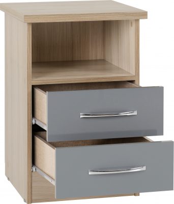 Nevada 2 Drawer Bedside Grey Gloss/Light Oak Effect Veneer