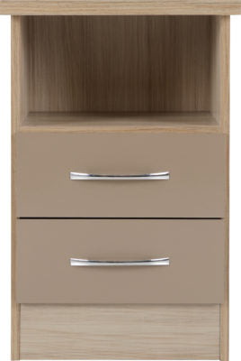 Nevada 2 Drawer Bedside Oyster Gloss/Light Oak Effect Veneer