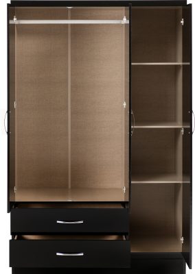 Nevada 3 Door 2 Drawer Mirrored Wardrobe Black Gloss