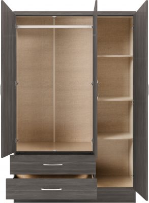 Nevada 3 Door 2 Drawer Mirrored Wardrobe Black Wood Grain