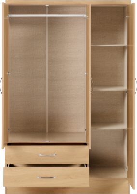 Nevada 3 Door 2 Drawer Mirrored Wardrobe Sonoma Oak Effect