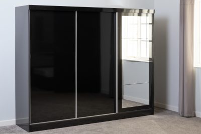 Nevada 3 Door Sliding Wardrobe Black Gloss