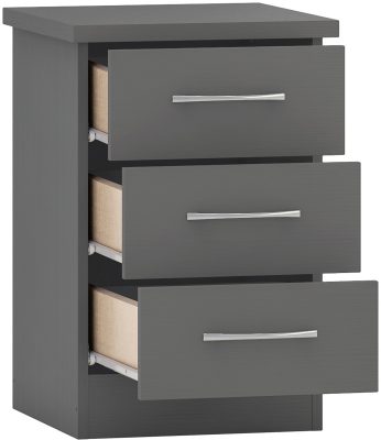 Nevada 3 Drawer Bedside 3D Effect Grey