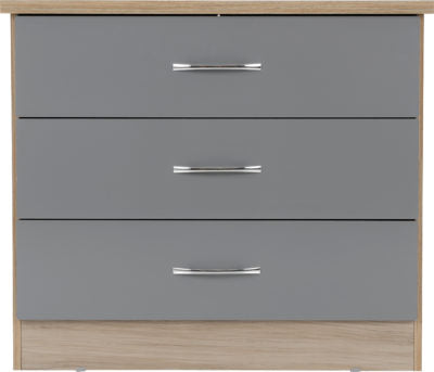 Nevada 3 Drawer Chest Grey Gloss/Light Oak Effect Veneer