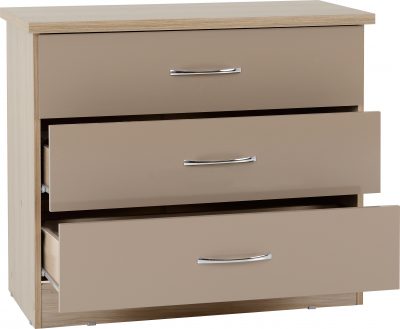 Nevada 3 Drawer Chest Oyster Gloss/Light Oak Effect Veneer