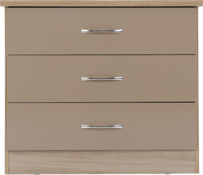 Nevada 3 Drawer Chest Oyster Gloss/Light Oak Effect Veneer