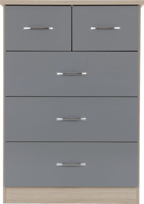 Nevada 3+2 Drawer Chest Grey Gloss/Light Oak Effect Veneer