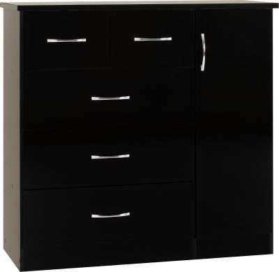 Nevada 5 Drawer Low Wardrobe Black Gloss