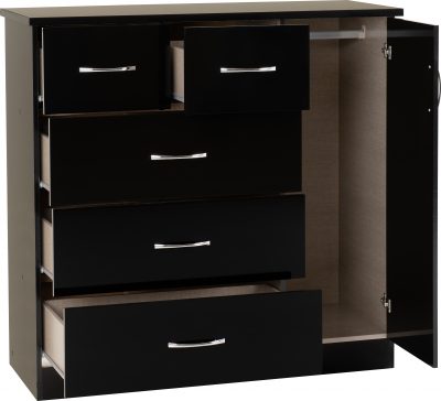 Nevada 5 Drawer Low Wardrobe Black Gloss