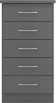 Nevada 5 Drawer Narrow Chest 3D Effect Grey