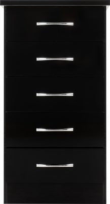 Nevada 5 Drawer Narrow Chest Black Gloss