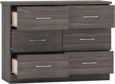 Nevada 6 Drawer Chest Black Wood Grain