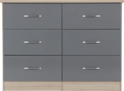 Nevada 6 Drawer Chest Grey Gloss/Light Oak Effect Veneer