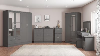 Nevada 4 Door 2 Drawer Mirrored Wardrobe 3D Effect Grey