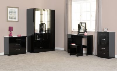 Nevada 4 Drawer Dressing Table Set Black Gloss