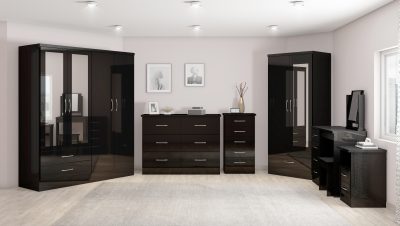 Nevada 4 Door 2 Drawer Mirrored Wardrobe Black Gloss