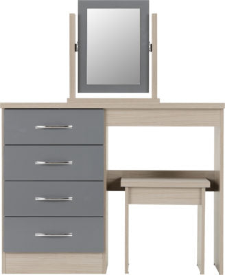 Nevada 4 Drawer Dressing Table Set Grey Gloss/Light Oak Effect Veneer