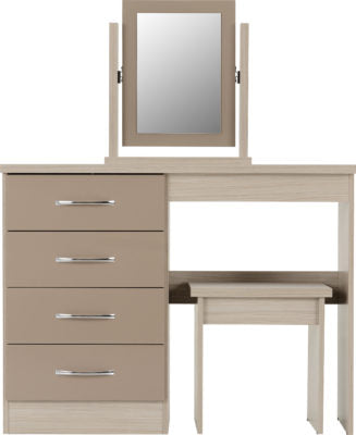 Nevada 4 Drawer Dressing Table Set Oyster Gloss/Light Oak Effect Veneer