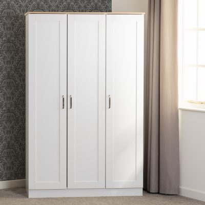 Portland 3 Door Wardrobe White/Oak Effect