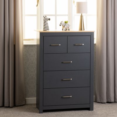 Portland 3+2 Drawer Chest Grey/Oak Effect