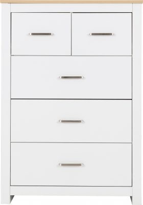 Portland 3+2 Drawer Chest White/Oak Effect