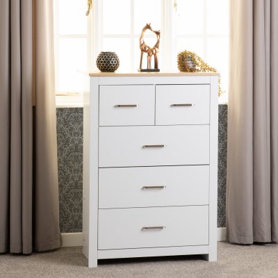 Portland 3+2 Drawer Chest White/Oak Effect