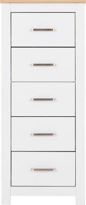 Portland 5 Drawer Narrow Chest White/Oak Effect