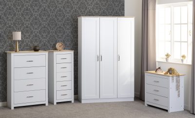 Portland 5 Drawer Narrow Chest White/Oak Effect