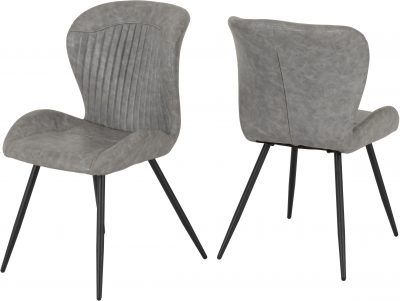 Quebec Wave Edge Dining Set Concrete Effect/Black/Grey Faux Leather