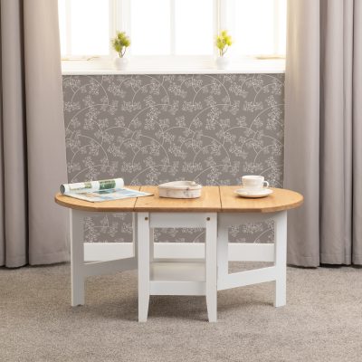Santos Drop Leaf Coffee Table White/Distressed Waxed Pine