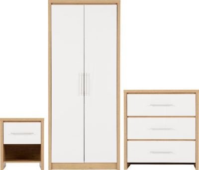 Seville Bedroom Set White High Gloss/Light Oak Effect Veneer