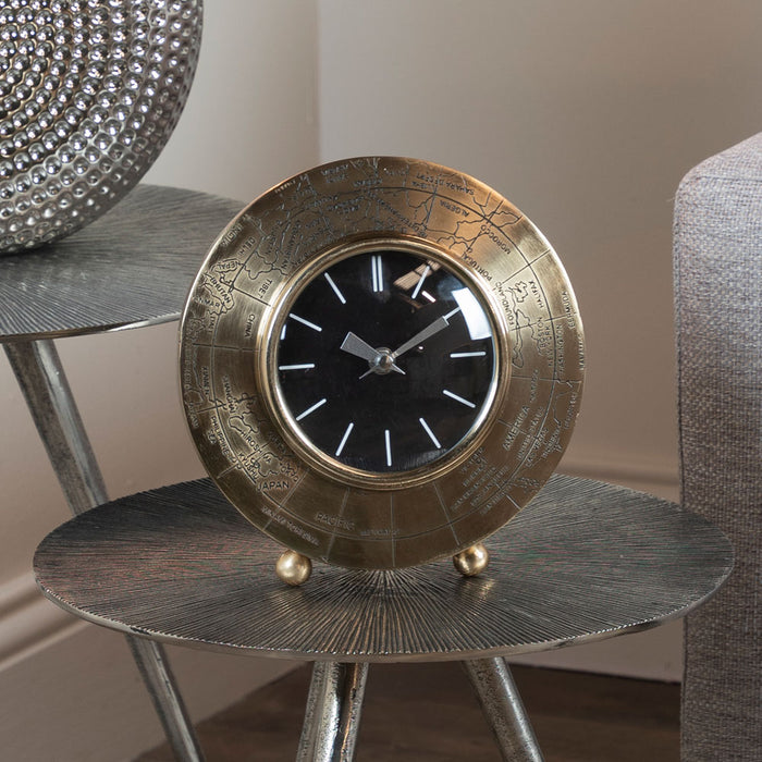 Globe mantel clock round brass