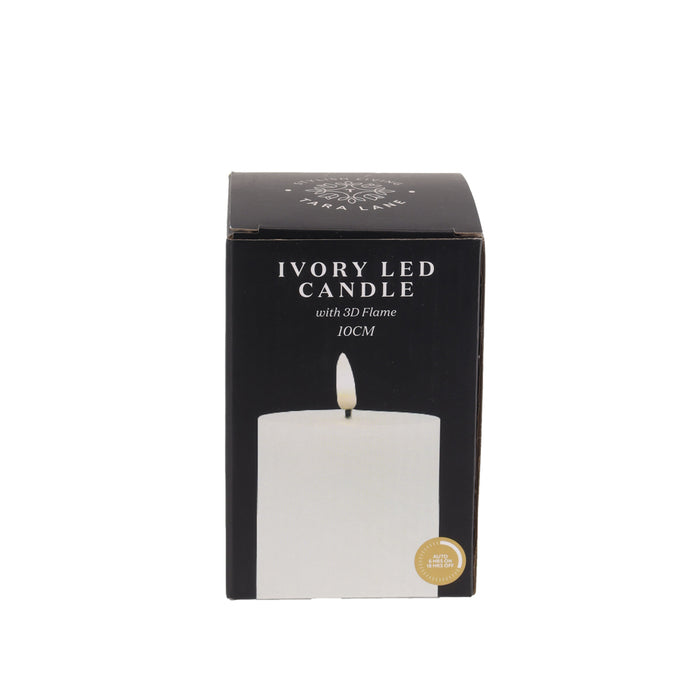 3d flame led candle w/6hr timer ivory 10cm