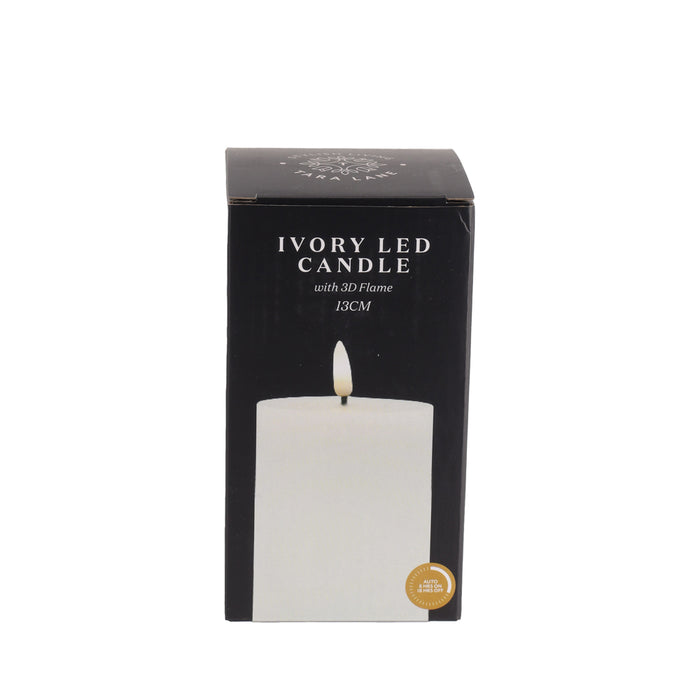 3d flame led candle w/6hr timer ivory 13cm